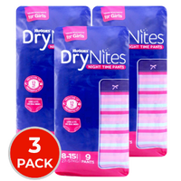 3 x Huggies DryNites Night Time Pants For Girls 8-15 Years 27-57kg PK9