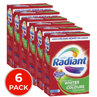 6x Radiant Laundry Powder Front & Top Loader Brilliant Whites Sharper Colours 2kg