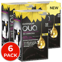 6 X Garnier Olia Permanent Hair Colour 3.0 Darkest Brown