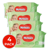 4 x Huggies Baby Wipes Natural Care Sticky Top Pk56 (168 Wipes)