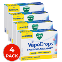 4 x Vicks Vapodrops PK36 Lozenges + Anti Inflammatory Lemon Menthol with Tumeric