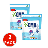 2 x OMO 3 In 1 Laundry Capsules Sensitive Front & Top Loader Pk60 (120 Capsules)
