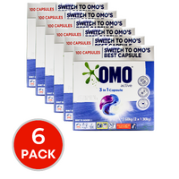 6 x OMO 3 in 1 Laundry Capsules (2 x 1.30Kg) 2.6Kg PK100 (600 Capsules)