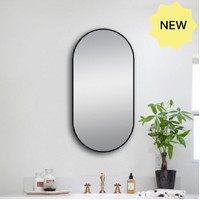 Matte Brushed Black Oval Framed Mirror 500x1000mm