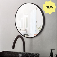 Black Aluminum Framed Round Bathroom Wall Mirror with Brackets 600mm