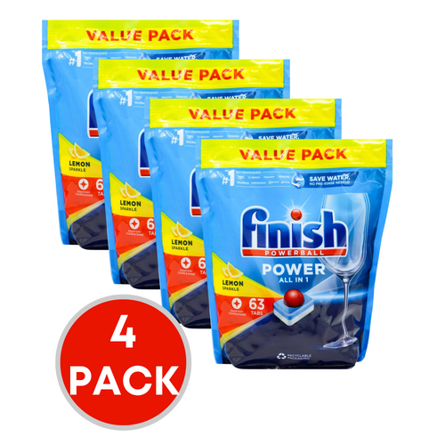 4 x Finish Powerball Dishwashing Tablet Power All in 1 Lemon Sparkle Value Pack PK63 (252 Tablets)