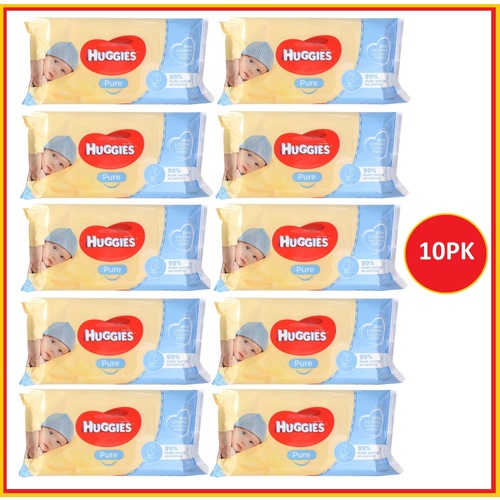 10 x Huggies Pure Baby Wipes Unscented PK56 (560 Wipes)