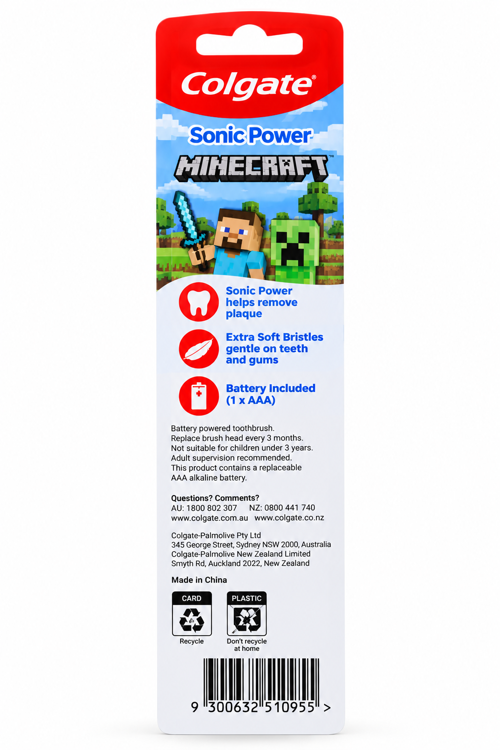 Colgate Sonic Power Minecraft Extra Soft Kids Electric Toothbrush 3 Pack
