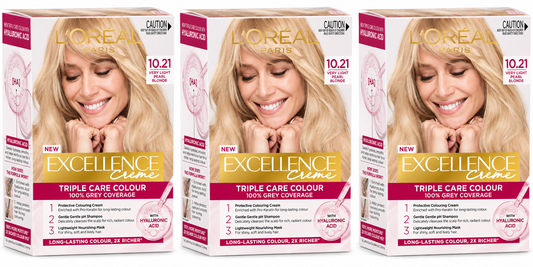 L'Oreal Excellence Creme Hair Dye 10.21 Very Light Pearl Blonde x 3