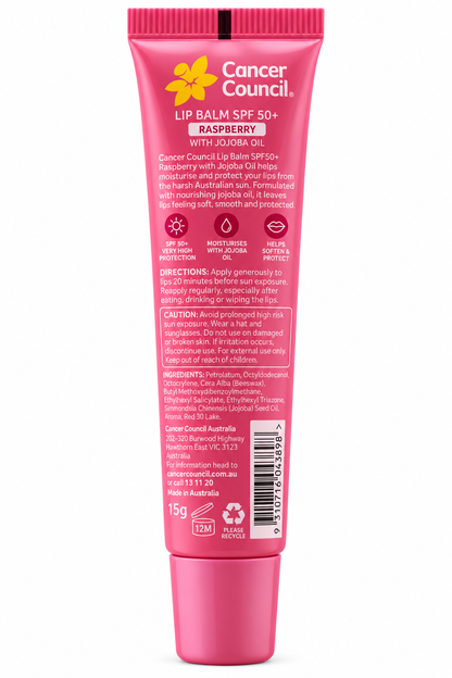 Cancer Council SPF50+ Raspberry Lip Balm Jojoba Oil 15g x 6