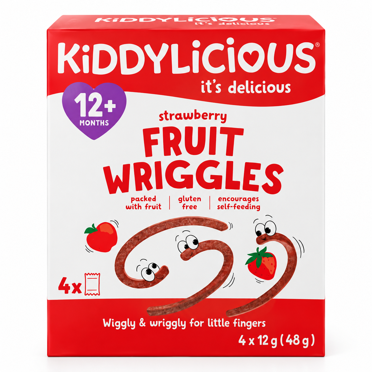 Kiddylicious Strawberry Fruit Wriggles 4x12g x 7 Boxes 28