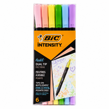 BIC Intensity Dual Tip Felt Pens Assorted Colours 6pk – 12 Pack (72 Pens)