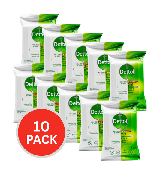 Dettol Antibacterial Hand And Surface Wipes 10 x 15Pk (150 Pack)