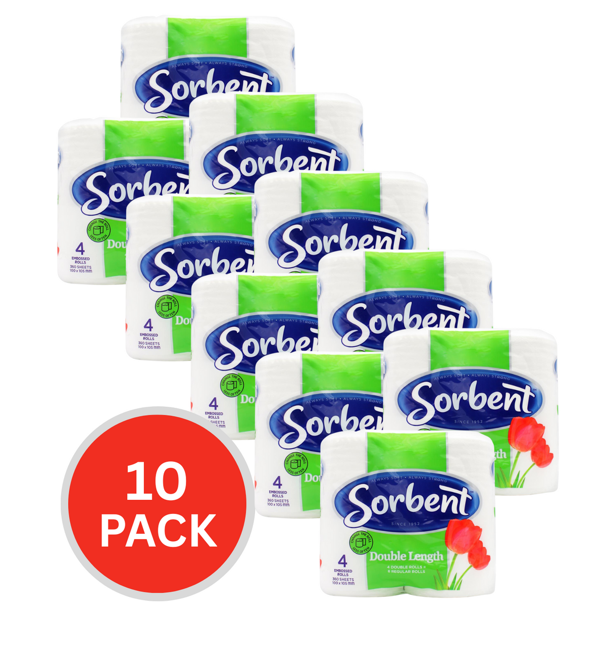 Sorbent Pk4 Toilet Tissue 100 X 105mm Double Length (10 Pack)
