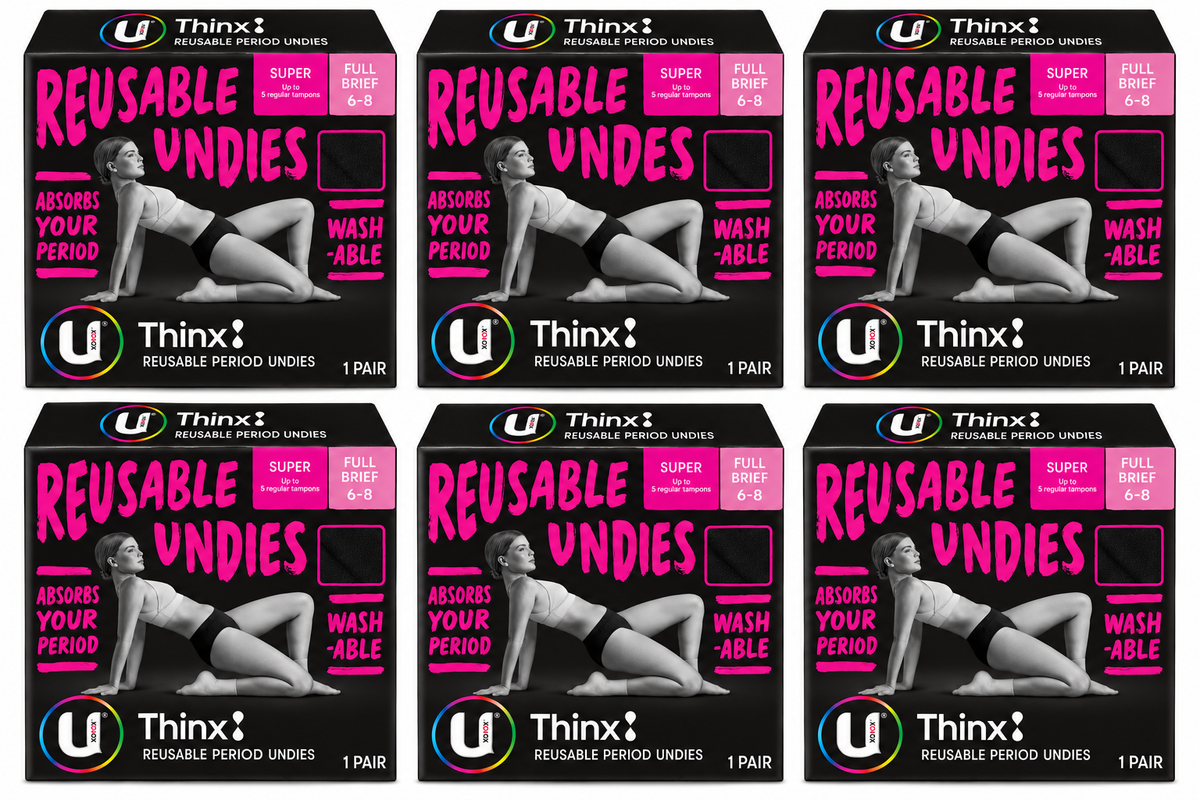 U by Kotex Thinx Period Undies Super Full Brief 6-8 Reusable 6 Pack