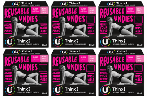 U by Kotex Thinx Period Undies Super Full Brief 6-8 Reusable 6 Pack
