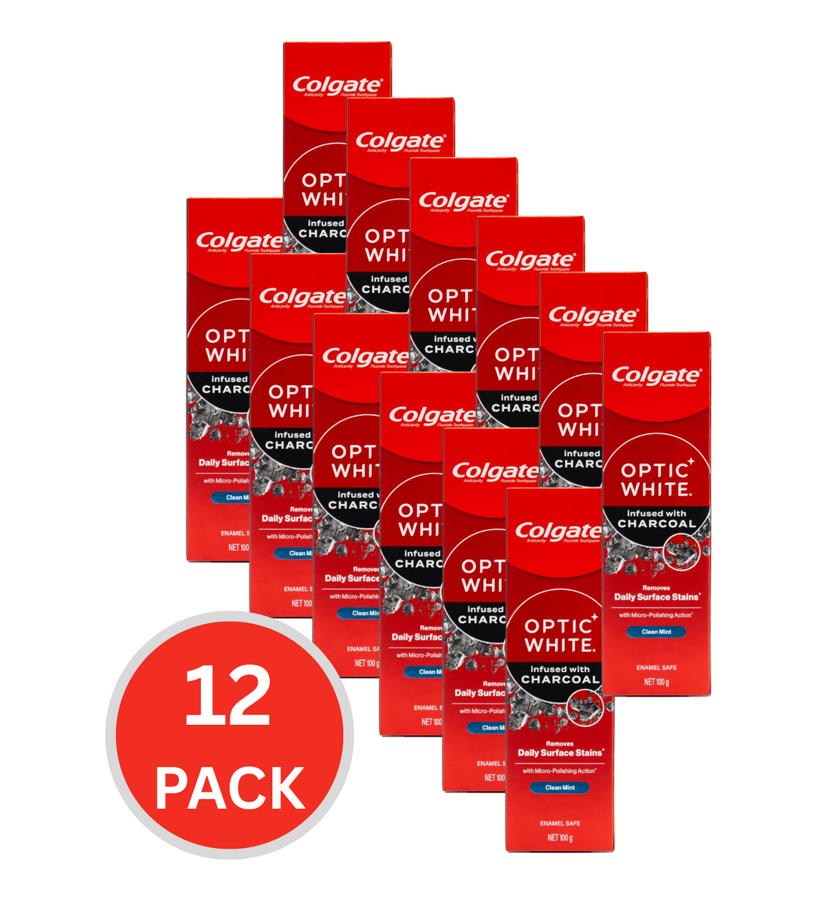 Colgate 100g Toothpaste Optic White Infused With Charcoal Clean Mint (12x Pack)