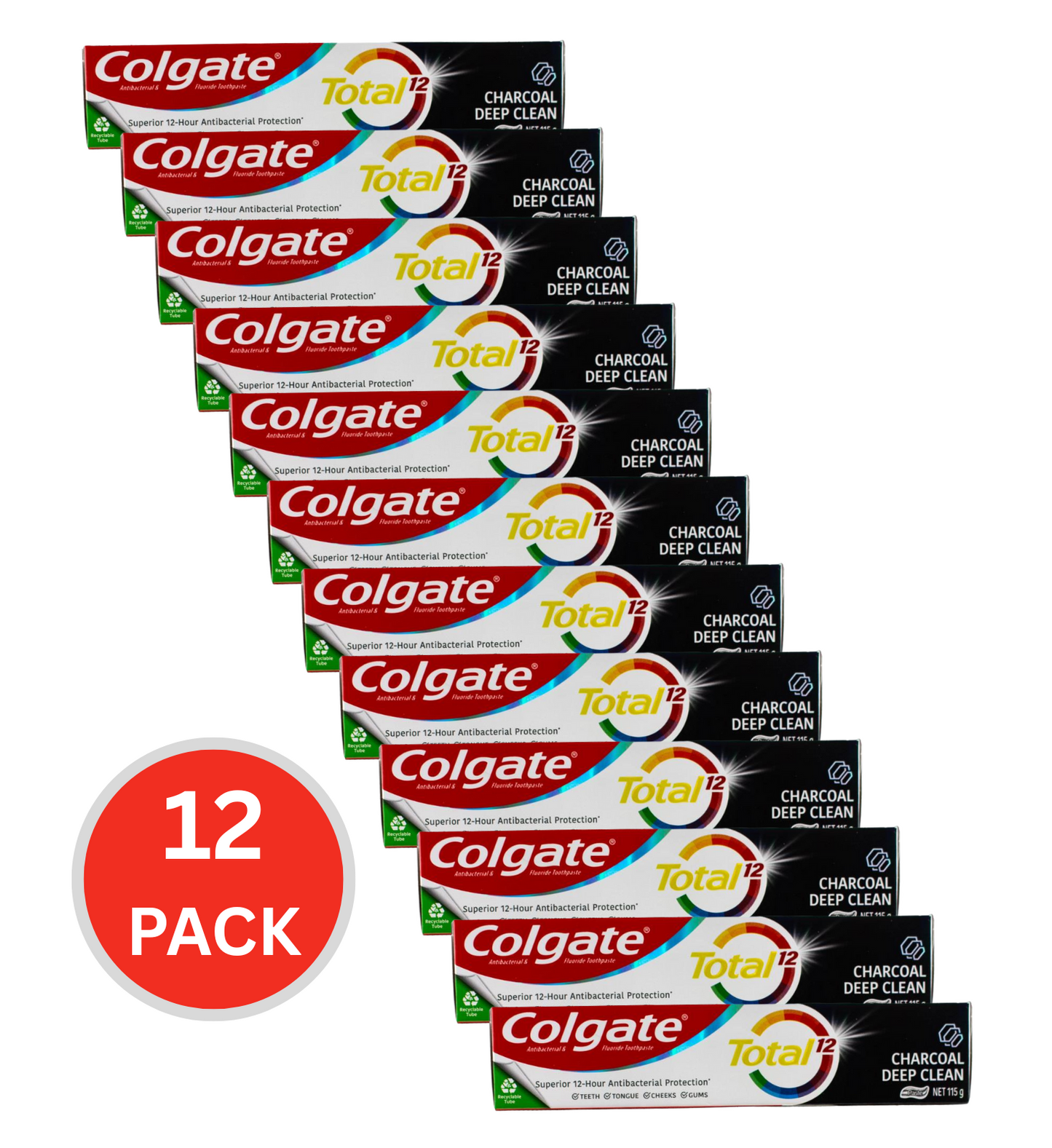 Colgate 115g Toothpaste Total 12 Charcoal Deep Clean (12x Pack)