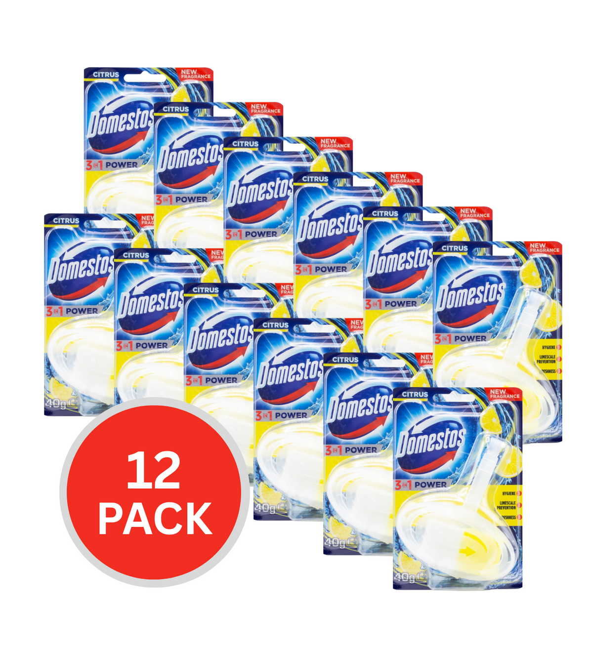 Domestos Toilet Cleaner Cage 3 In 1 Power Citrus 40g (12 Pack)