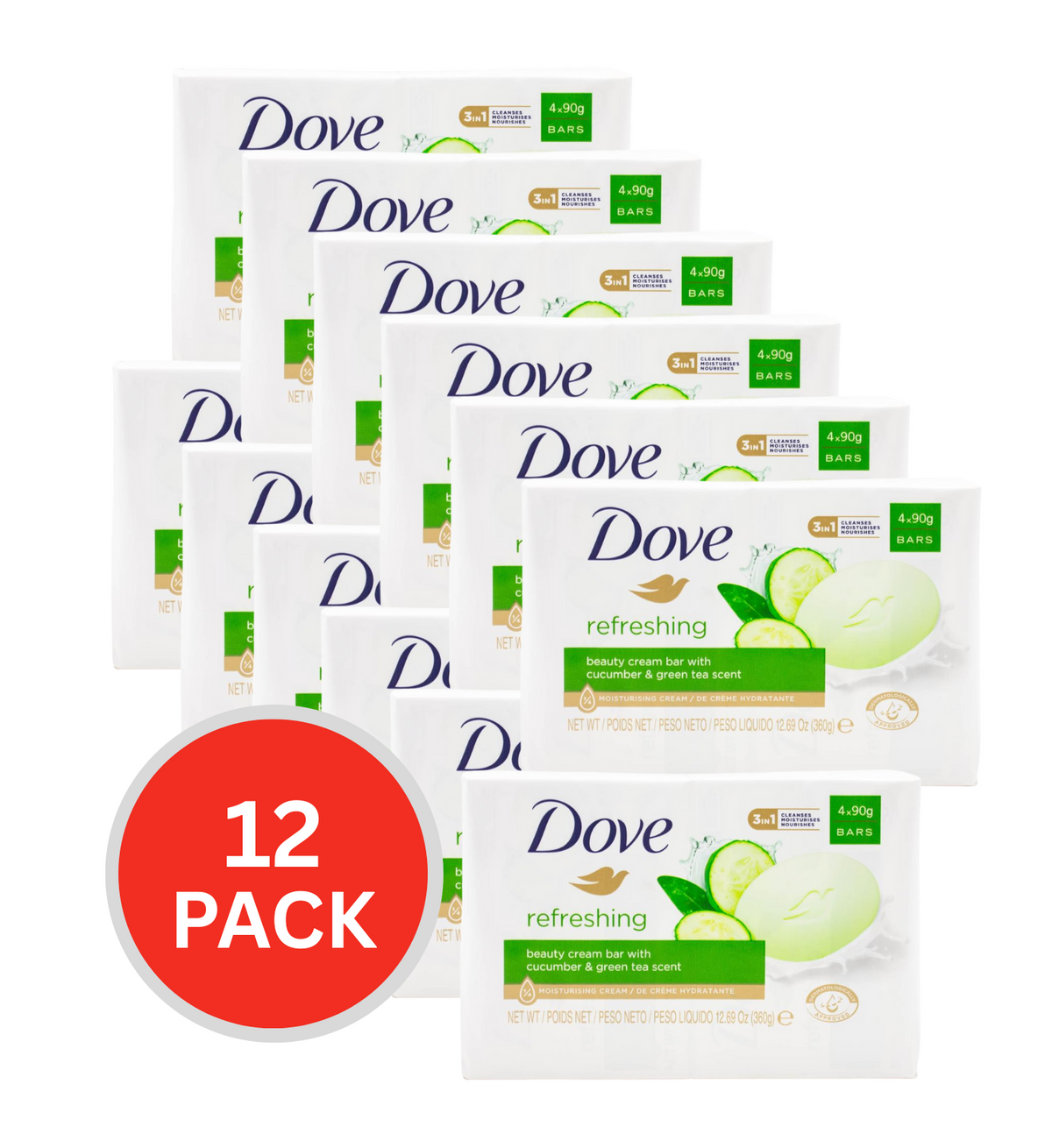 Dove 90g Beauty Cream Bar Refreshing With Cucumber And Green Tea Scent 12 x 4Pk (48 Pack)
