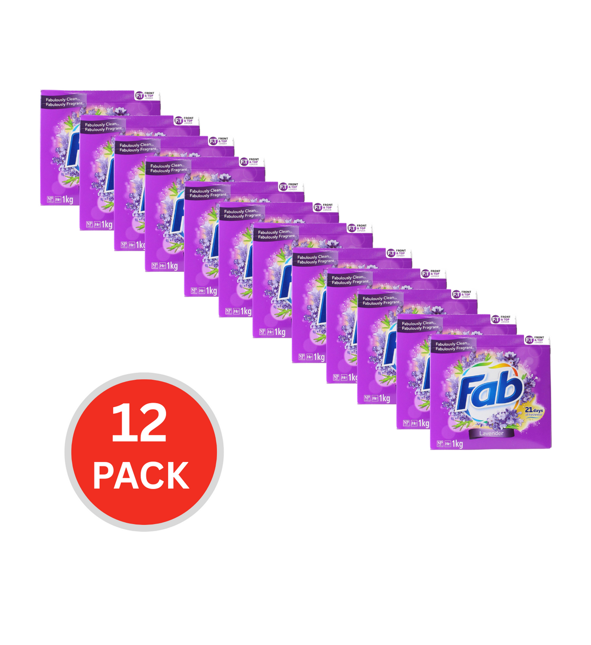 Fab 1kg Laundry Powder Front & Top Loader Lavender (12 Pack)