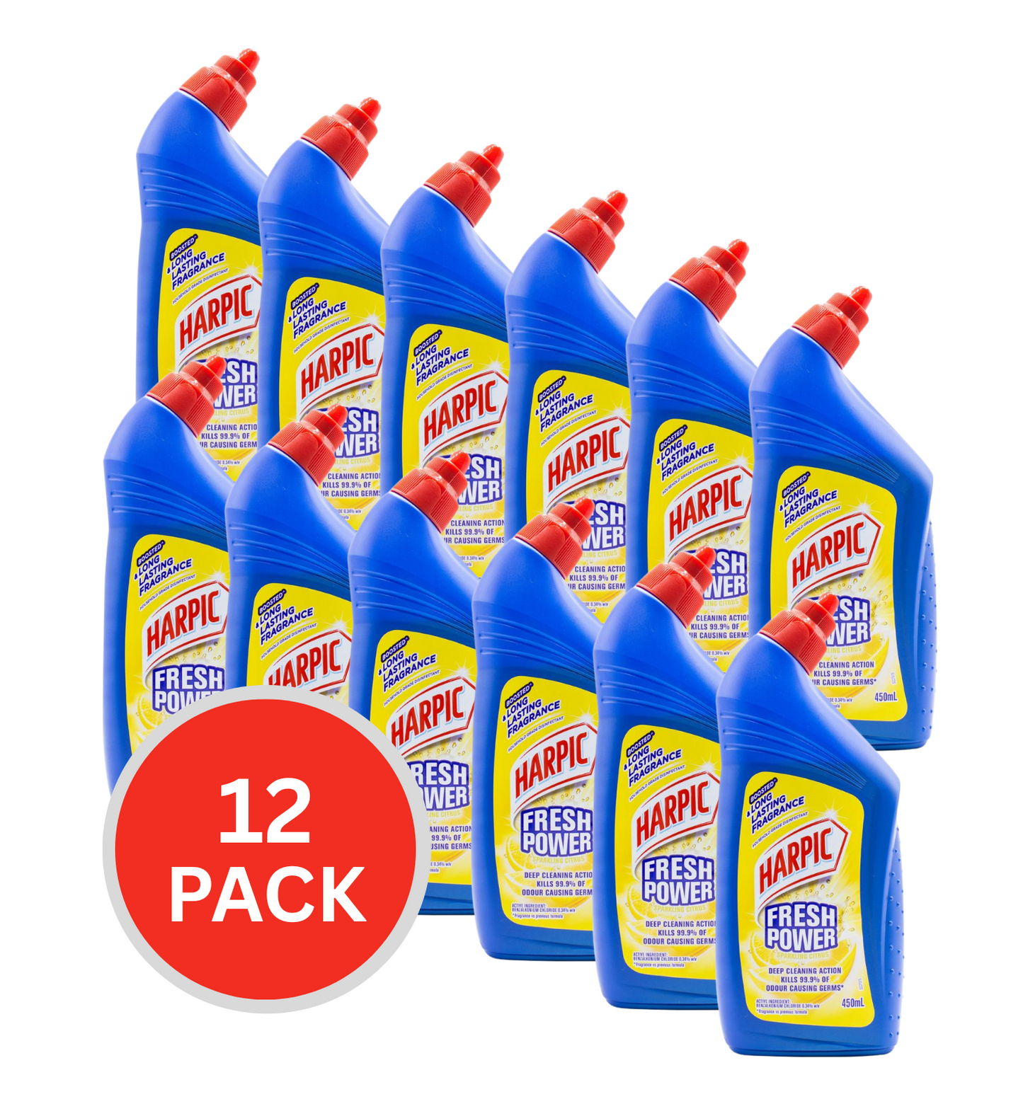 Harpic 450ml Toilet Cleaner Fresh Power Sparkling Citrus (12x Pack)