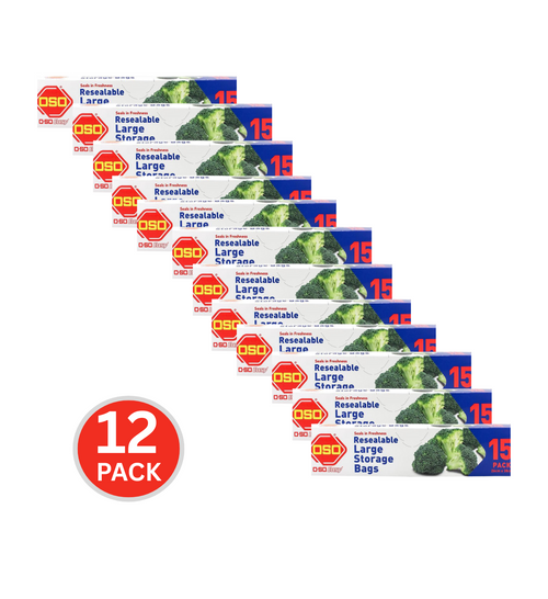 Oso Easy Pk15 Resealable Large Storage Bags 26cm X 38cm (12x Pack)