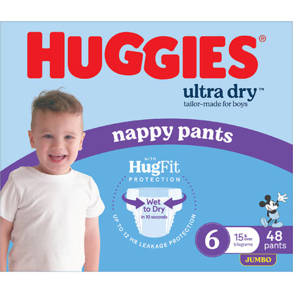 Huggies Ultra Dry Nappy Pants Boys Size 6 (15kg+) 48 Pack (2 Pack, 96 Pieces)