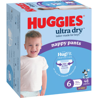 Huggies Ultra Dry Nappy Pants Boys Size 6 (15kg+) 48 Pack (2 Pack, 96 Pieces)