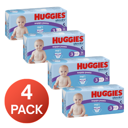 Huggies Nappy Pants Crawler Boys Size 3 36 Pack (4 Pack, 144 Pieces)