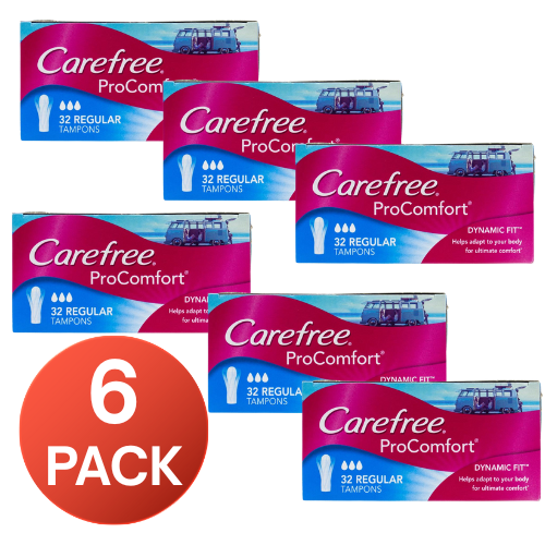 Carefree Regular Tampons Pro Comfort Dynamic Fit 32 Pack (6 Pack, 192 Tampons)