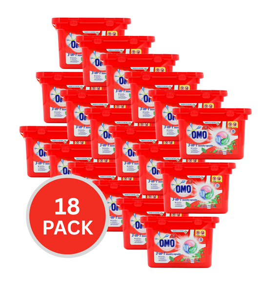 Omo 3 In 1 Laundry Capsules Fresh Eucalyptus Scent 18 x 15Pk (270 Pack)