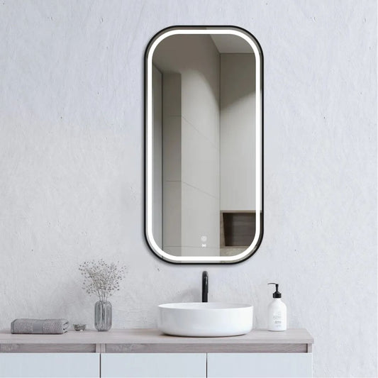 LED Newport 900(H)x450(W) Black Metal Frame Mirror Soft Square