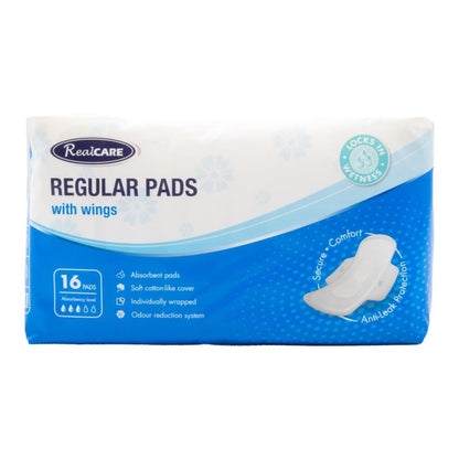 Real Care Regular Pads With Wings Absorbency Level 3 PK16 (12 Pack)