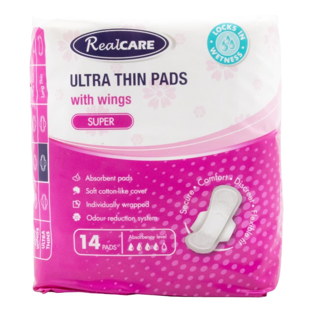 Real Care Ultra Thin Pads Super With Wings Absorbency Level 4 PK14 (16 Pack)