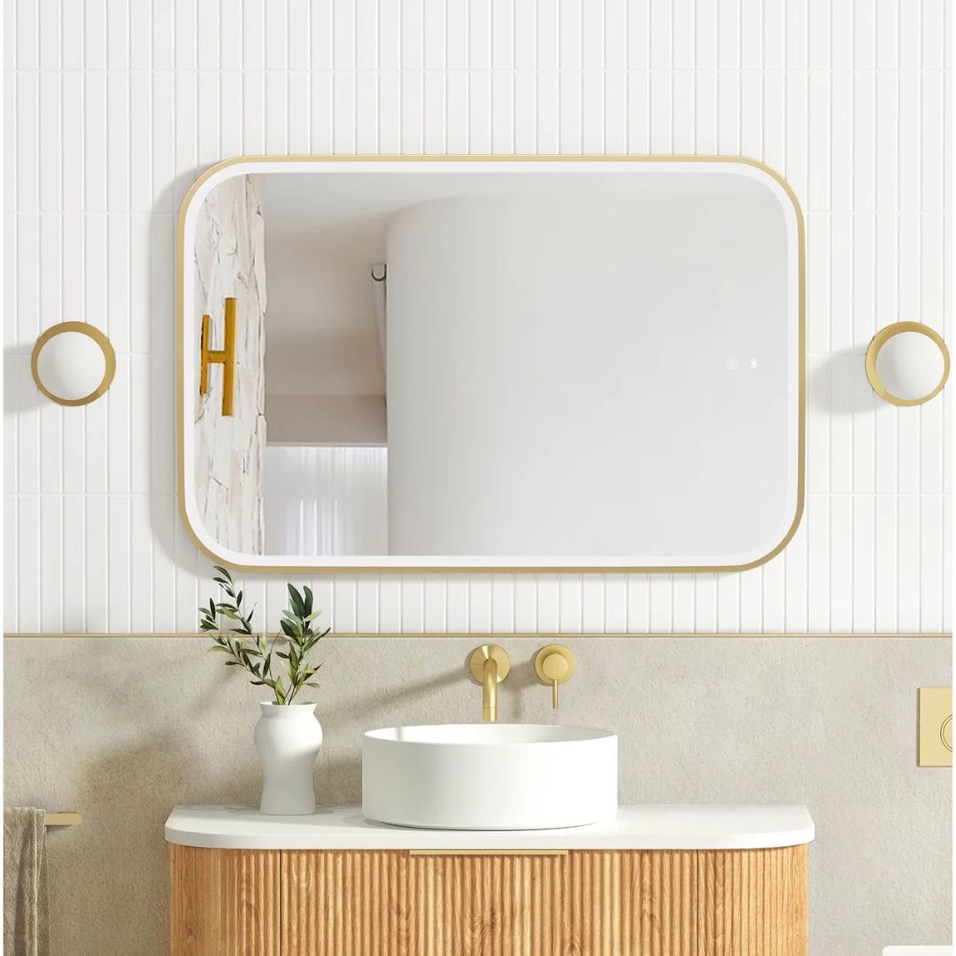 LED Newport 900(H)x600(W) Gold Metal Frame Mirror- Install Horizontal or Vertical