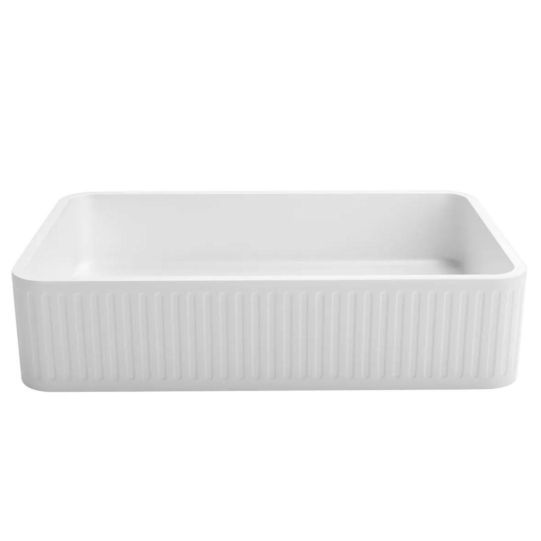 Hudson Square 520x320x120 Concrete Fluted White Basin