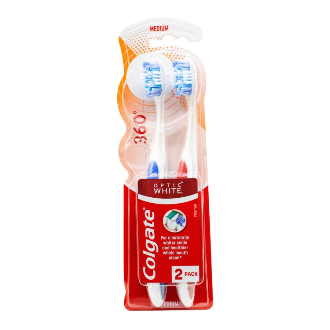 Colgate 360 Optic White Toothbrush Medium Pk2 (6 Pack)