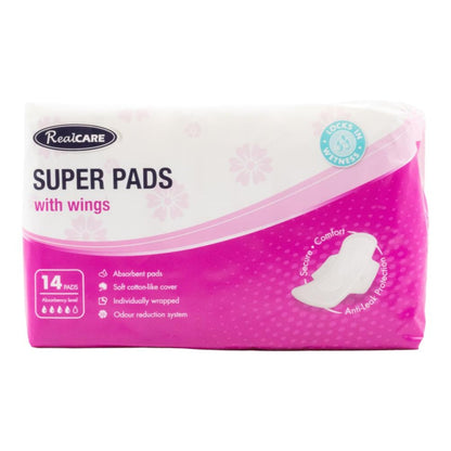 Real Care Super Pads With Wings Absorbency Level 4 PK14 (16 Pack)