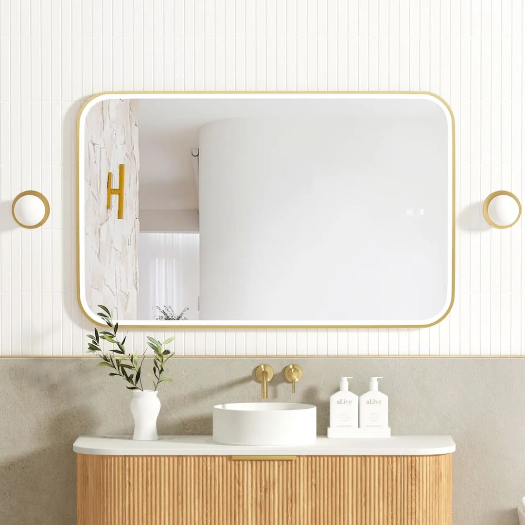 LED Newport 1200(W)x750(H) Gold Metal Frame Mirror- Install Horizontal or Vertical