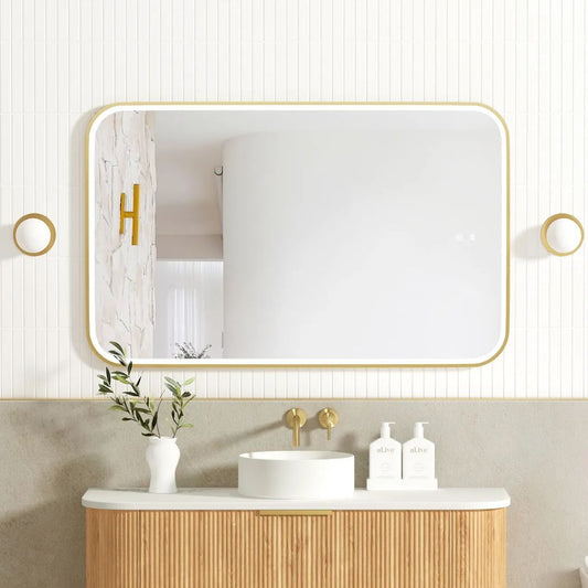 LED Newport 1200(W)x750(H) Gold Metal Frame Mirror- Install Horizontal or Vertical
