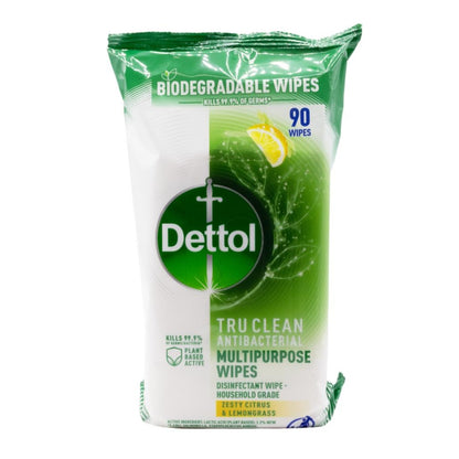 Dettol Tru Clean Antibacterial Wipes Citrus & Lemongrass PK90 (4 Pack)