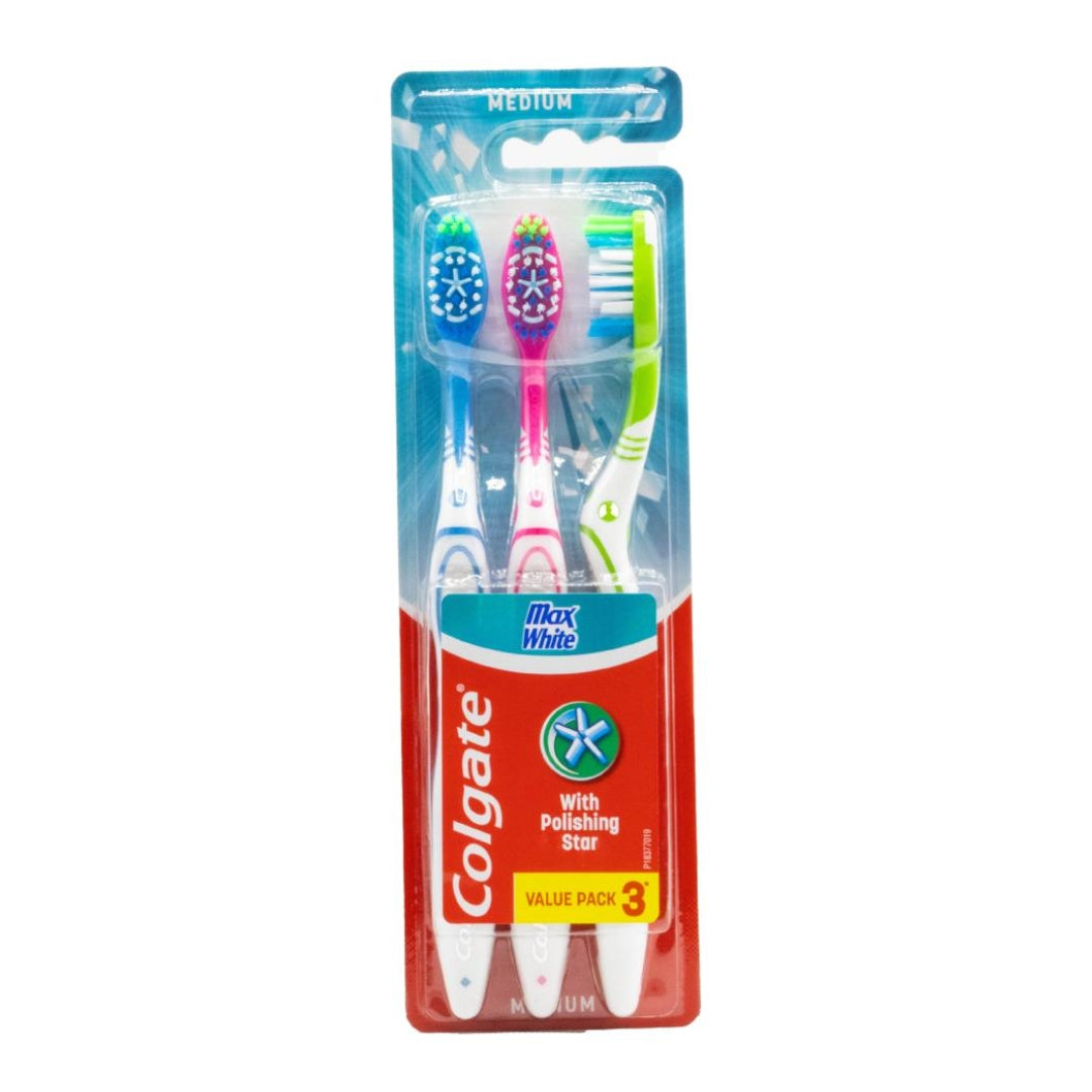 Colgate Max White Toothbrush With Polishing Star Medium Pk3 (6 Pack)