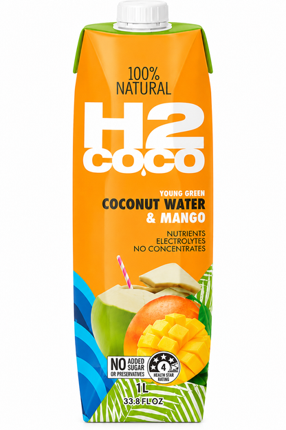 H2 Coco Coconut Water & Mango 1L x 6 Pack Natural Tropical Drink