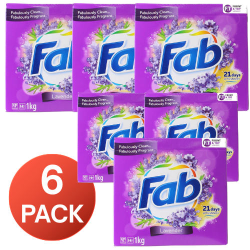 Fab 1kg Laundry Powder Front & Top Loader Lavender (6 Pack)