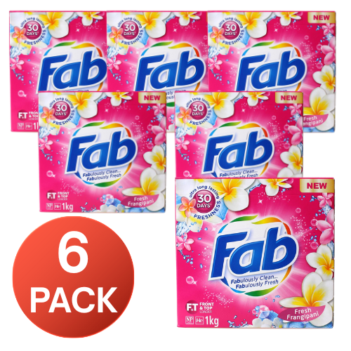 Fab 1kg Laundry Powder Front & Top Loader Fresh Frangipani (6 Pack)