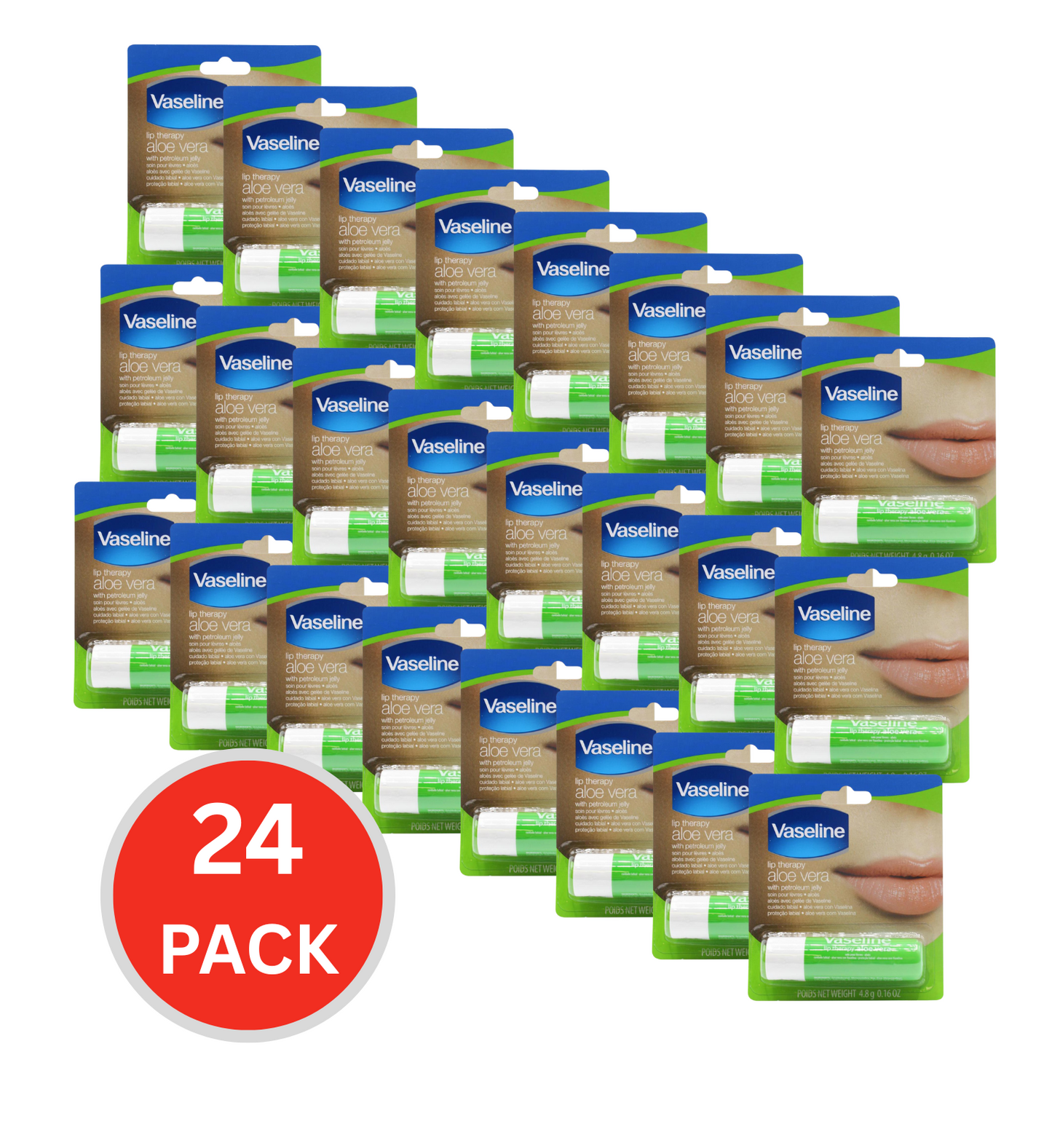 Vaseline 4.8g Lip Therapy Aloe Vera With Petroleum Jelly (24x Pack)