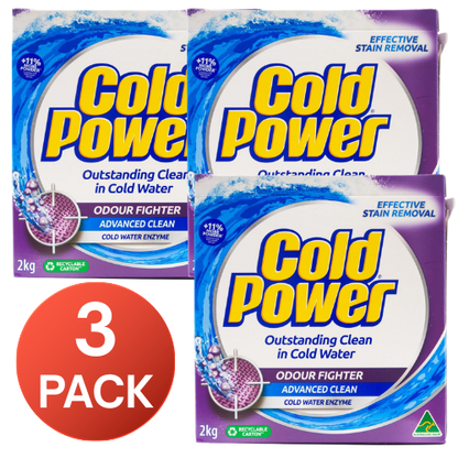Cold Power 2kg Laundry Powder Odour Fighter Advanced Cleaning (3 Pack)