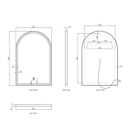 LED Archie 900(H)x600(W) Black Metal Frame Mirror
