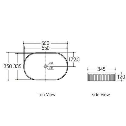 Kensington Oval 560x350x120 Matte Black Basin